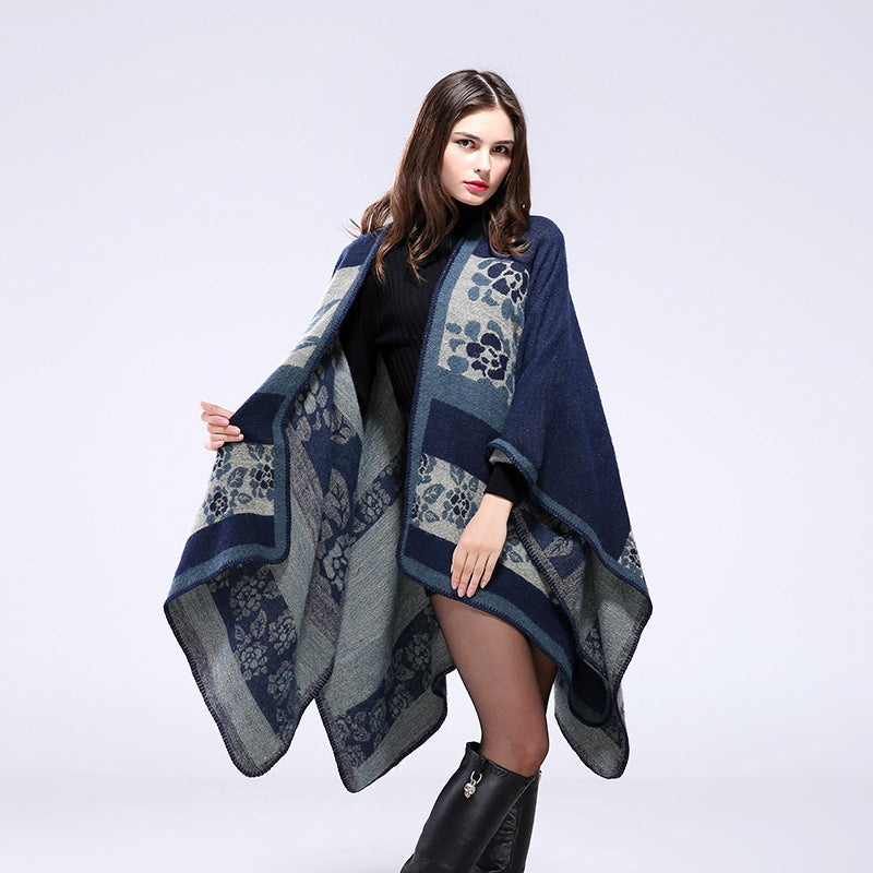 Thickened florets warm cashmere shawl cape
