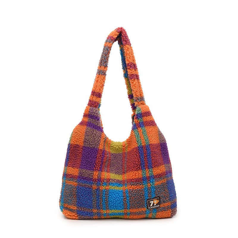 Women's Plaid Shoulder Crossbody Tote Bag Large Capacity Shoulder Underarm Bag
