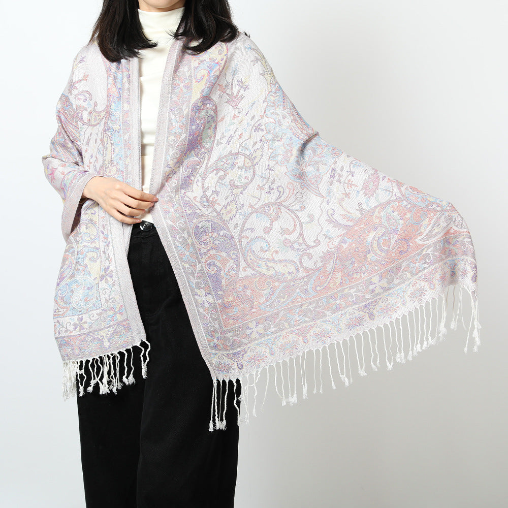 Export Scarf Ethnic Style Jacquard Cashew Tassel Shawl