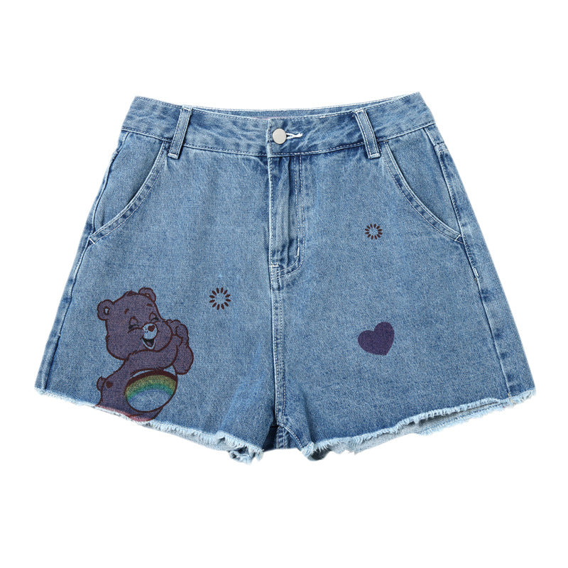 Aqua blue denim printed shorts