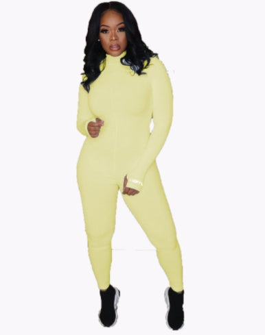 Super Soft Rib Embroidered Stretch Fitness Jumpsuit