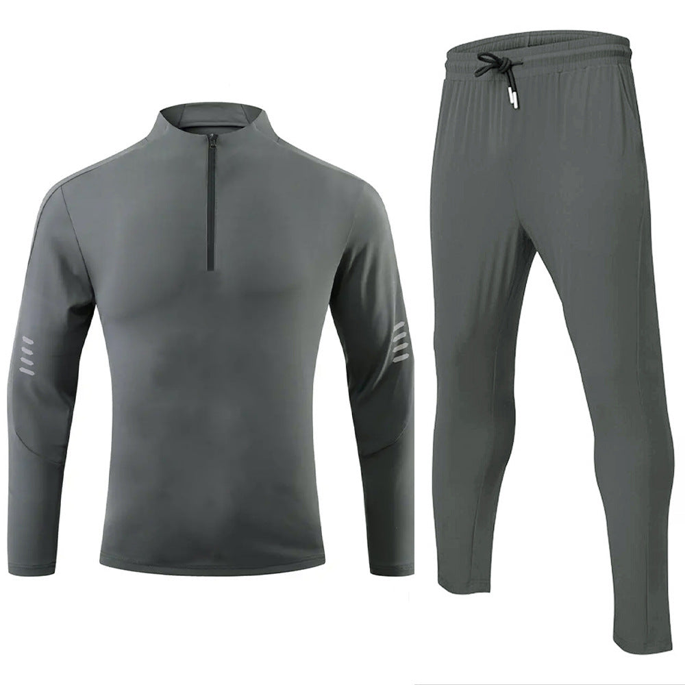 Sport Fintess Top med lange ærmer og lynlås Trousers Todelt Sæt til Mænd
