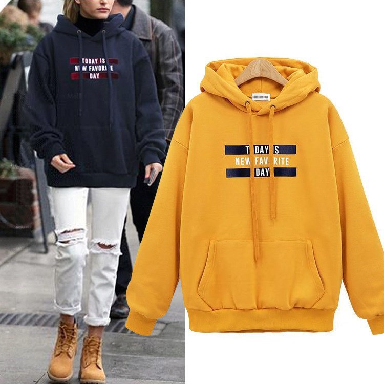 Europæisk og Amerikansk Bogstavtryk Hættetrøje Løs Pullover Dame