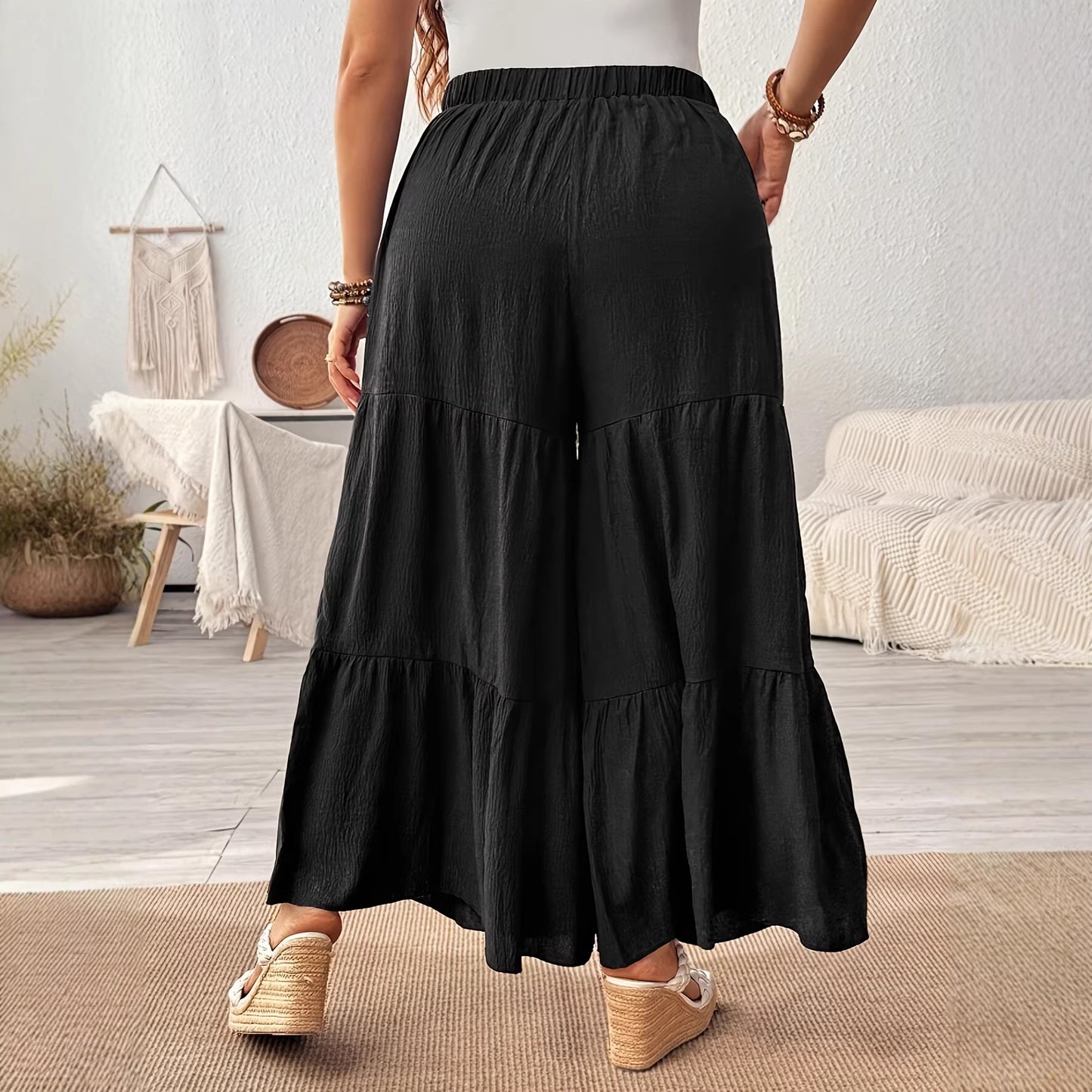 Casual Relaxed-fit Pleated Wide-leg Layered Cake Pants