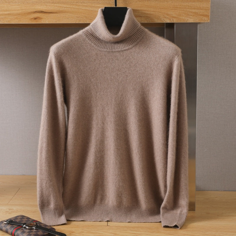 Efterår Vinter Mænd Høj Krave Løs Ensfarvet Pullover Mink Underdel Sweater
