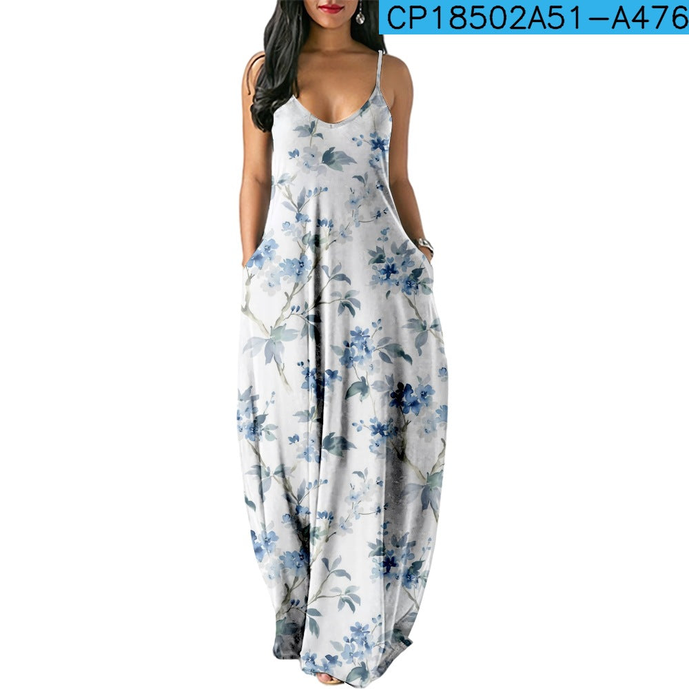 Women's Fashionable Printed Sleeveless Pocket Dress