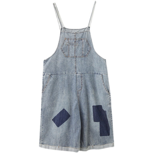 Loose Casual Denim Wide Foot Bib Pants