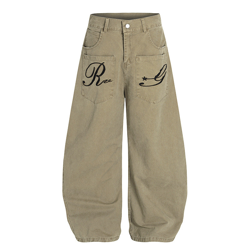 American Retro Embroidery Multi-pocket Cargo Pants