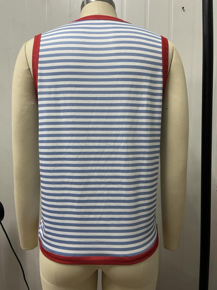 Women's Summer Stripes Stitching Sleeveless Top Vest