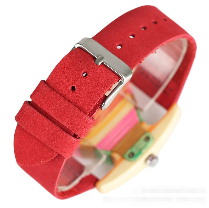 New Wooden Quartz Watch Fashion Color Digital Digital Character Triangle Dial