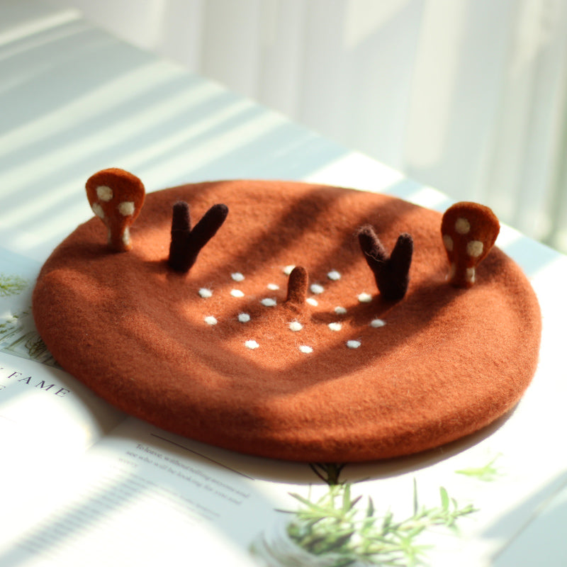 Sika Deer Biscuits Hat Cute Antler Ears Beret