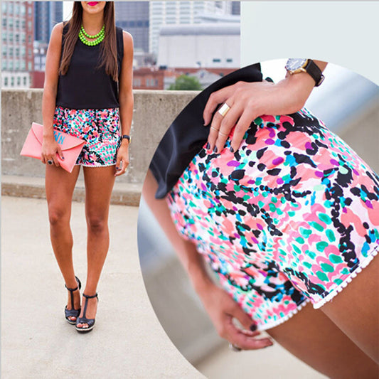 Summer New Printed Elastic Waist Shorts Beach Pants