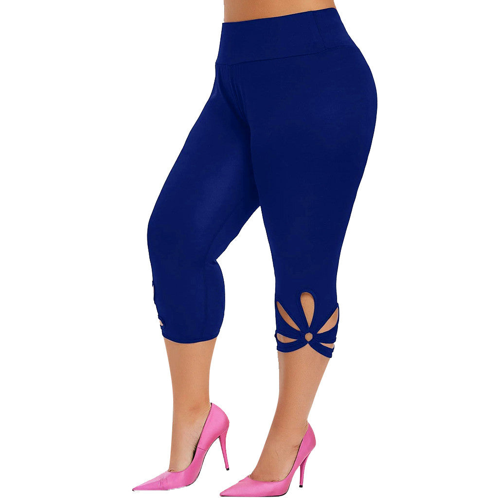 Ensfarvede yogaleggings med udskåret mønster i store størrelser til kvinder