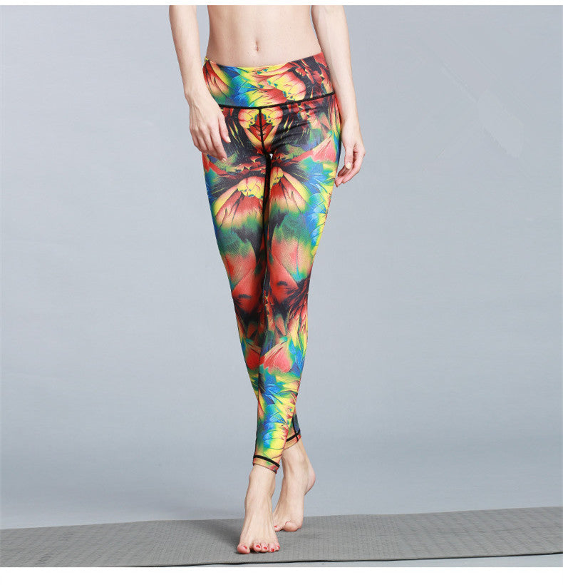 Printed elastic slim sports fitness cropped tights