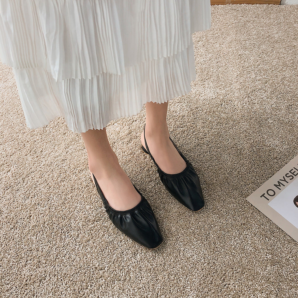 Retro round low heel shoes