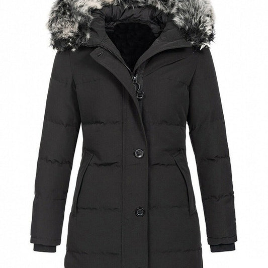Women's Large Size Hooded Warm Slim-fit Mid-length Coat