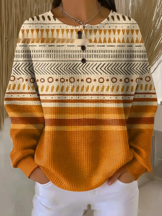 Retro Geometric 3D Digital Print Three-Button Stand-Up Collar Womens T-Shirt Top