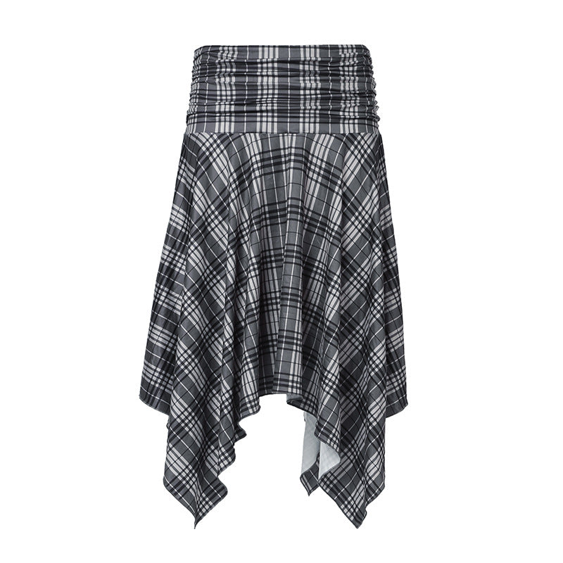 College Style Plaid Contrast Color Irregular Skirt
