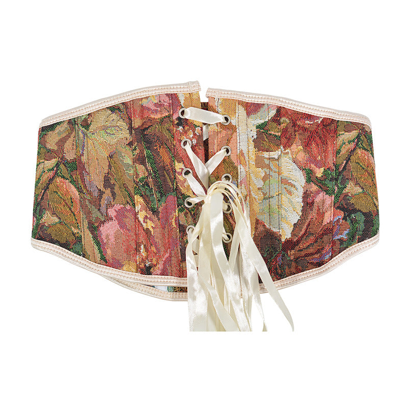 Women's New Oil Painting Rich Peony Flower Short Lolita Girdle Corset