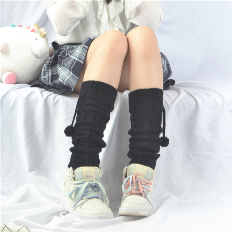 Women's Korean Style Knee Pad Fur Ball Knitted Socks