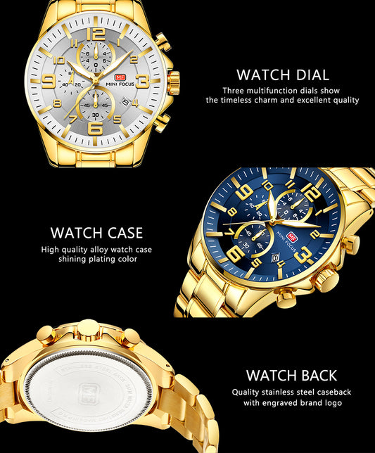 Luminous waterproof steel belt men's watch