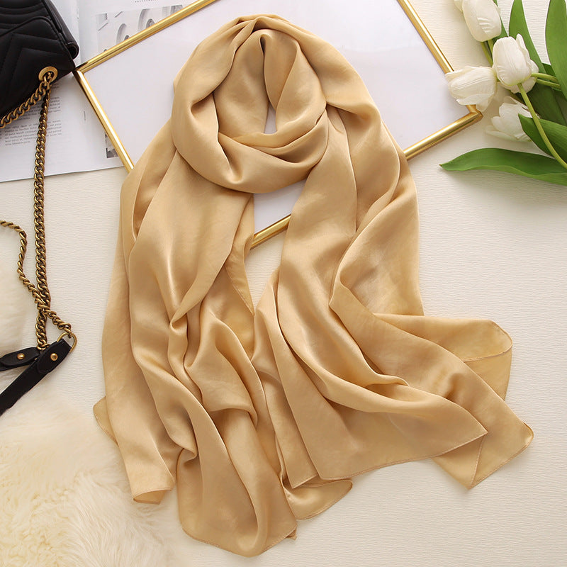 Korean style solid color ladies satin scarf