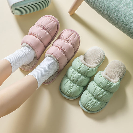 Feather Cotton Slippers Women's Household Warmth, Non-Slip And Waterproof