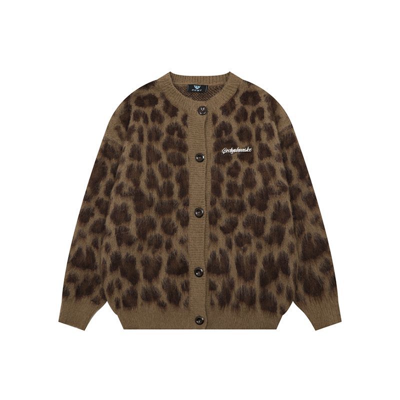 Retro Personalized Leopard Print Knitted Sweater Cardigan