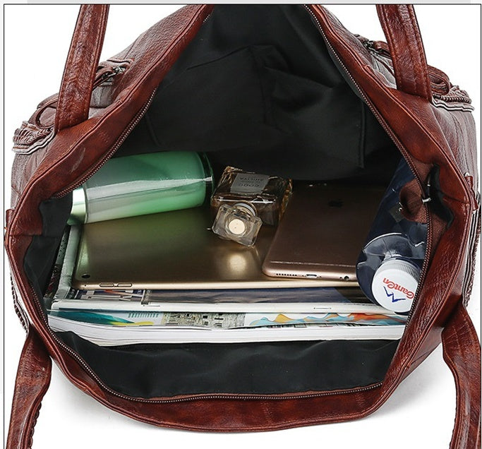 Tote bag large-capacity stitching soft leather shoulder bag