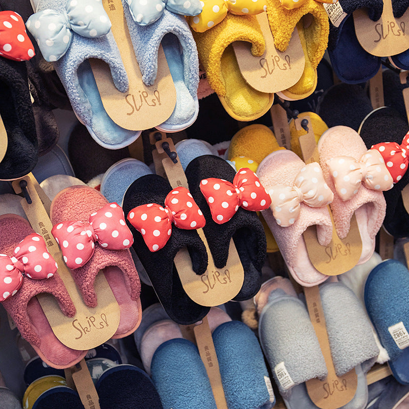 Female winter Korean cute girly heart bow cotton slippers