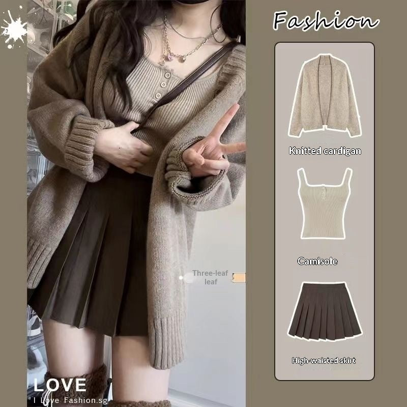Plus Size Women's Set Lazy Style Retro Knit Sweater