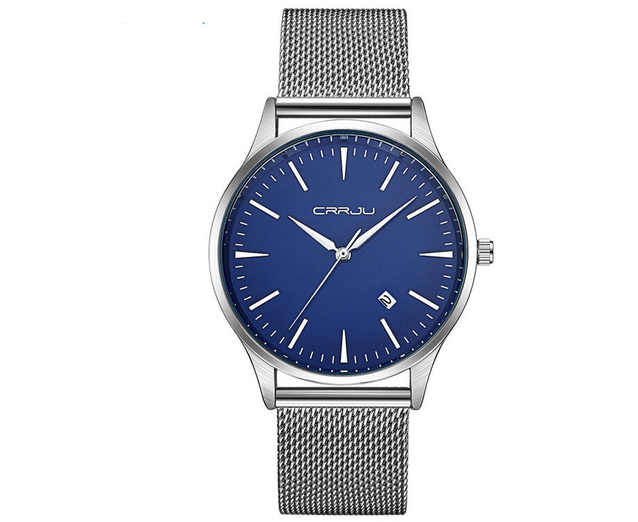 New men's steel mesh belt watch men's watch calendar casual business watch men