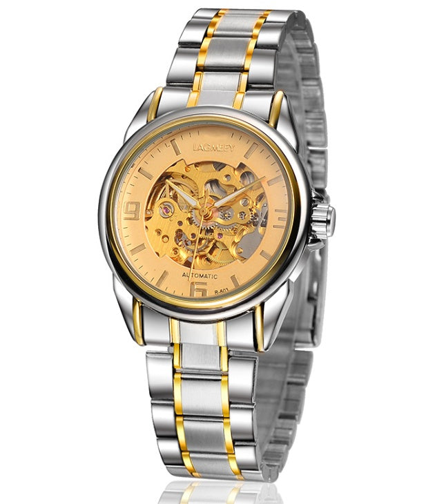 New high-end fashion steel belt automatic hollow mechanical watch