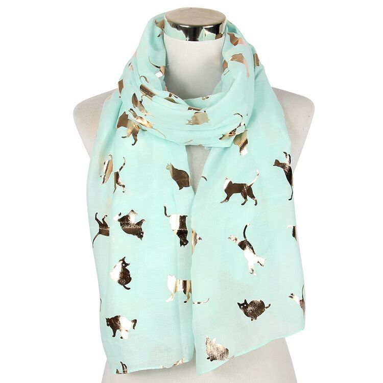 Big cat bronzing printed polyester scarf