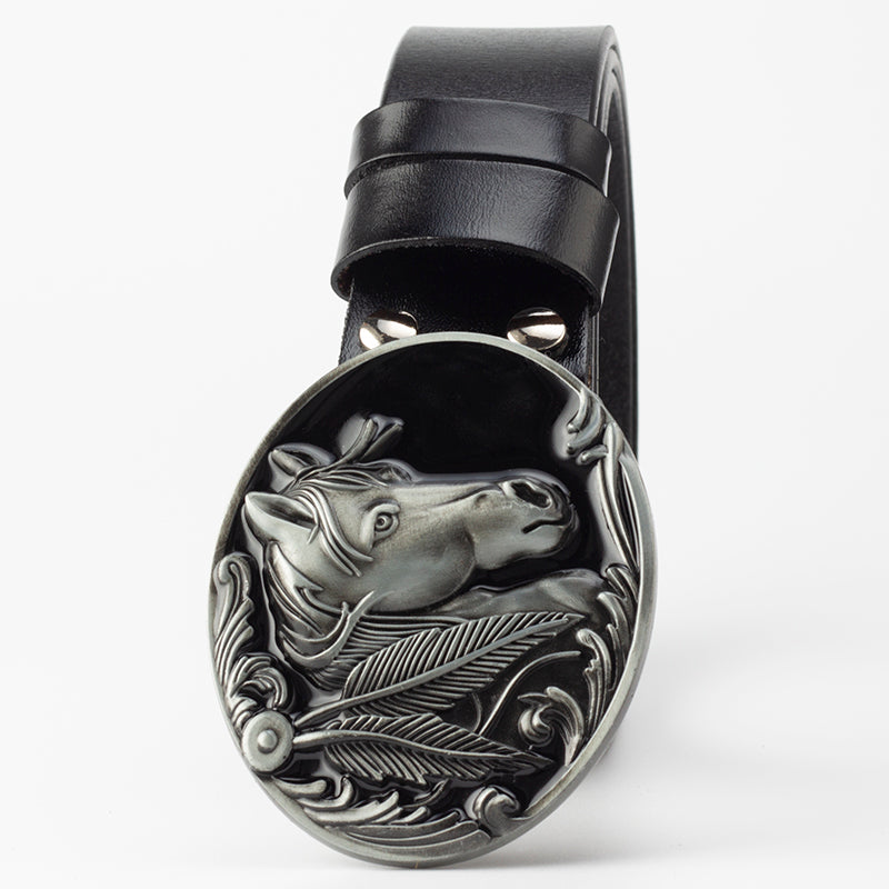 Leather horse buckle belt