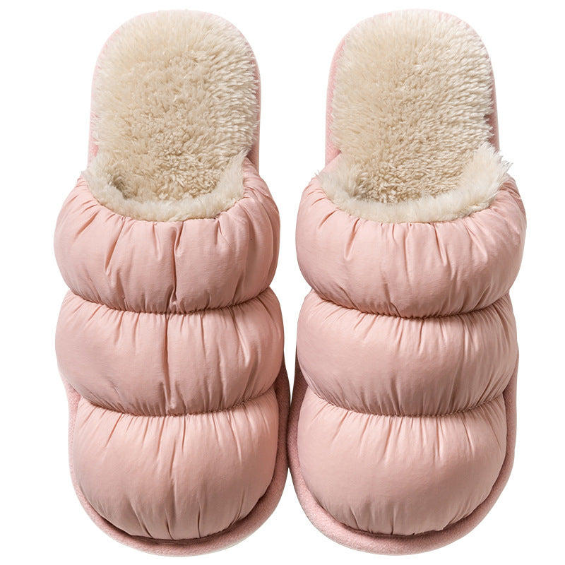 Feather Cotton Slippers Women's Household Warmth, Non-Slip And Waterproof