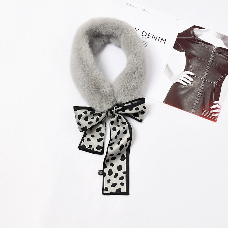 Faux Rex Rabbit Fur Ribbon Fur Collar Bowknot Bib