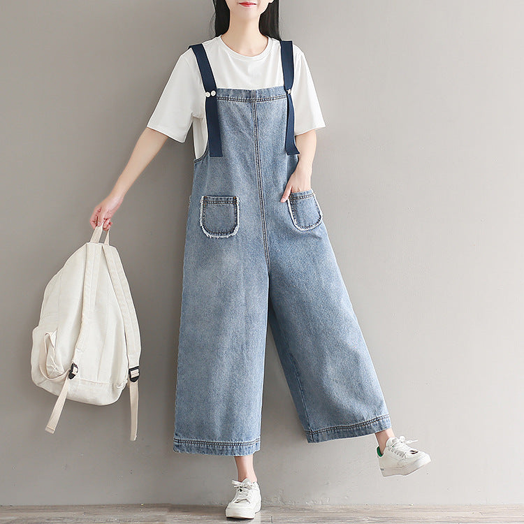 Loose denim overalls