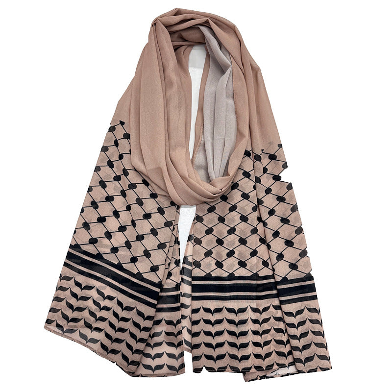 Solid Color Malaysian Women's Printed Pearl Chiffon Bubble Long Scarf Headscarf