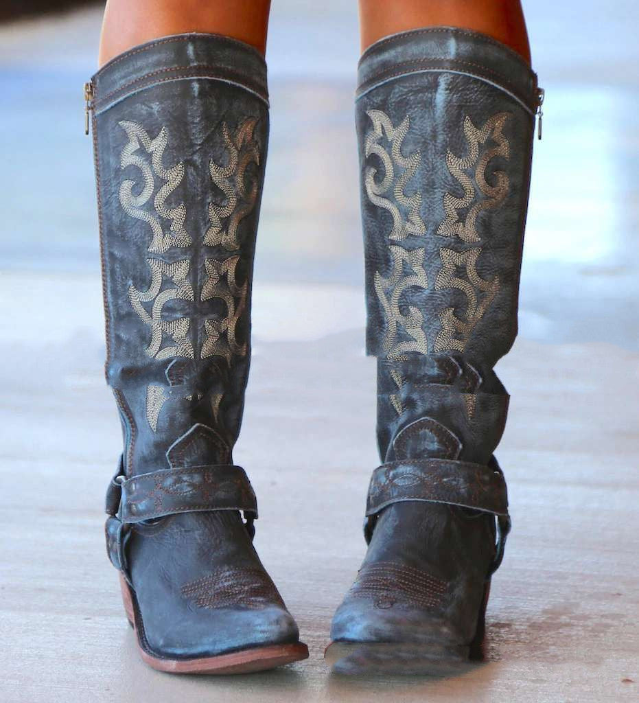 European and American round toe side zipper rider boots