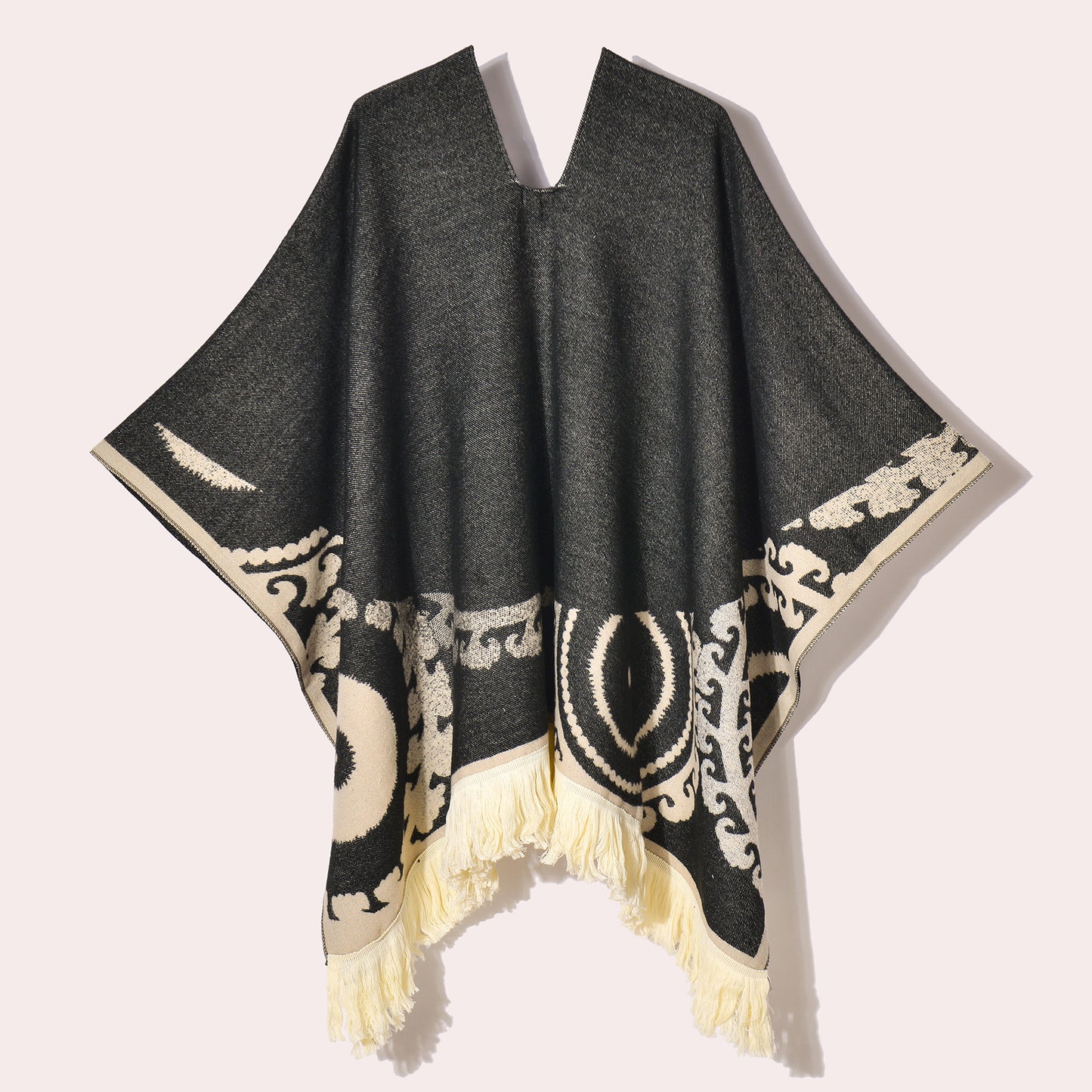 Western Denim Style Men's And Women's Shawl Tassel Pullover Keep Warm Outdoor Large Cloak