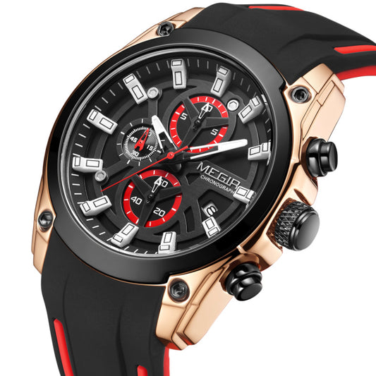 Multifunktionelt kronograf sports silikone herre quartz sportsur