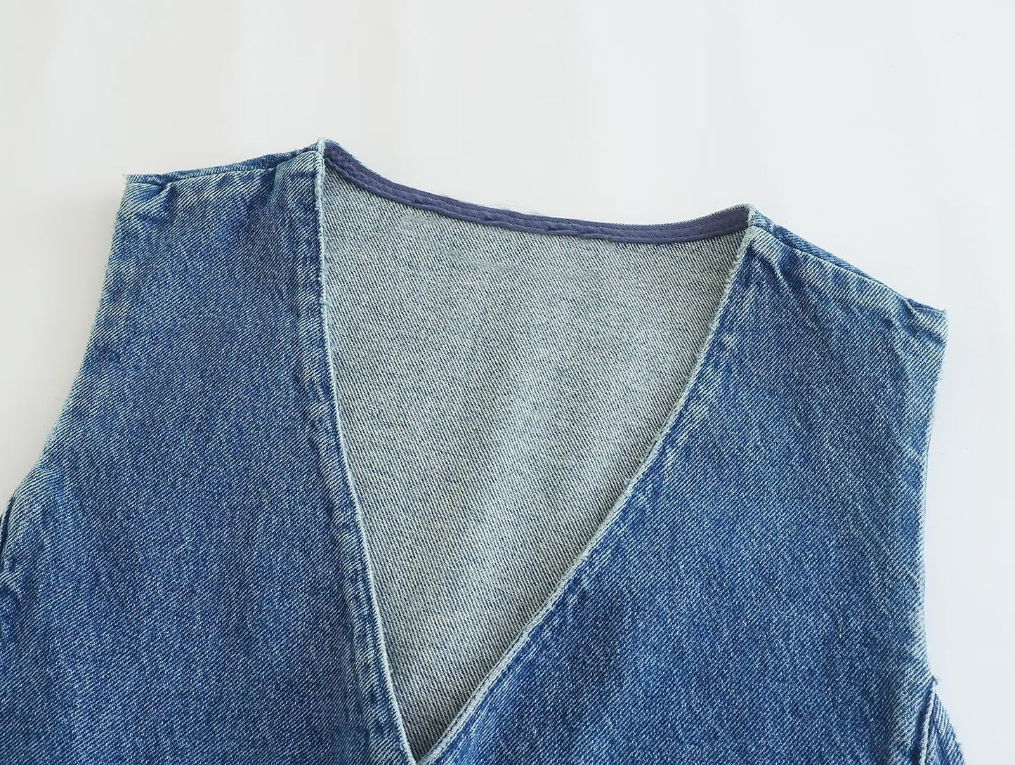 V-neck Sleeveless Vest Elastic High Waist Slit Skirt Denim Suit