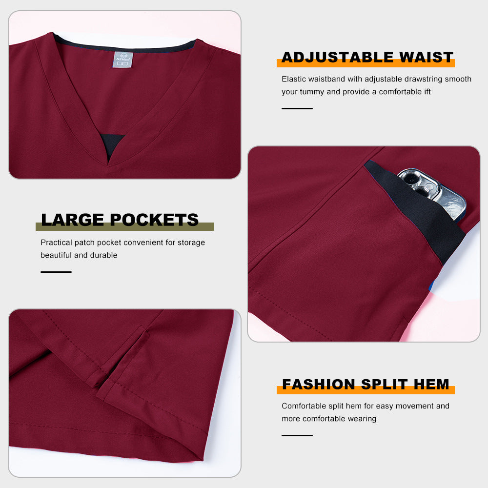 Unisex Dental Clinic Scrub Top With Color-block Design