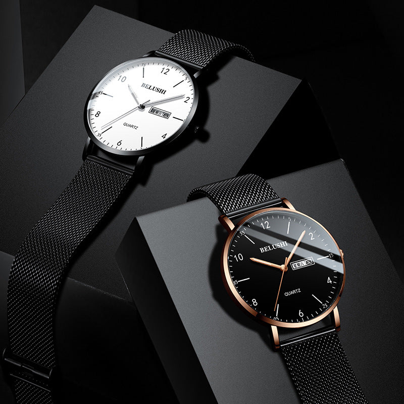 Nyt herreur business casual quartz ur vandtæt selvlysende med netrem modetrend engros fra producent