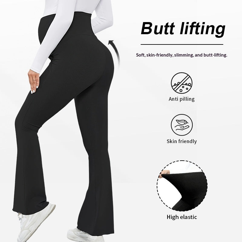 High-waisted Fashionable Maternity Flared Pants With Tummy Control