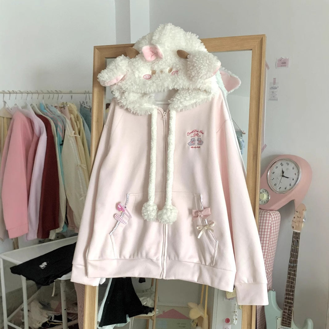 College Loose Little Lamb Wool Hooded Jacket