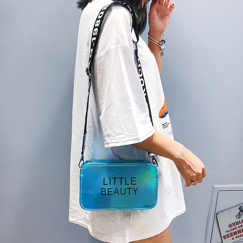 Letter wide shoulder belt laser small square bag