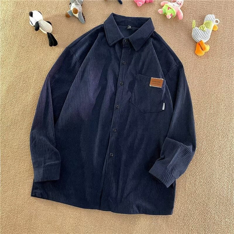 Enkel amerikansk retro streetwear-skjortejakke i løstsiddende boyfriend-stil til par