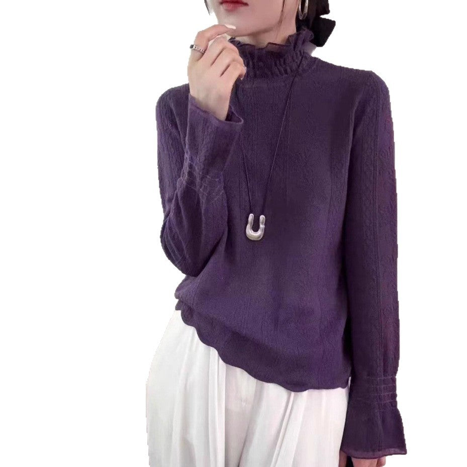 Women's Elegant Jacquard Lace Knit Long Sleeve Base Shirt